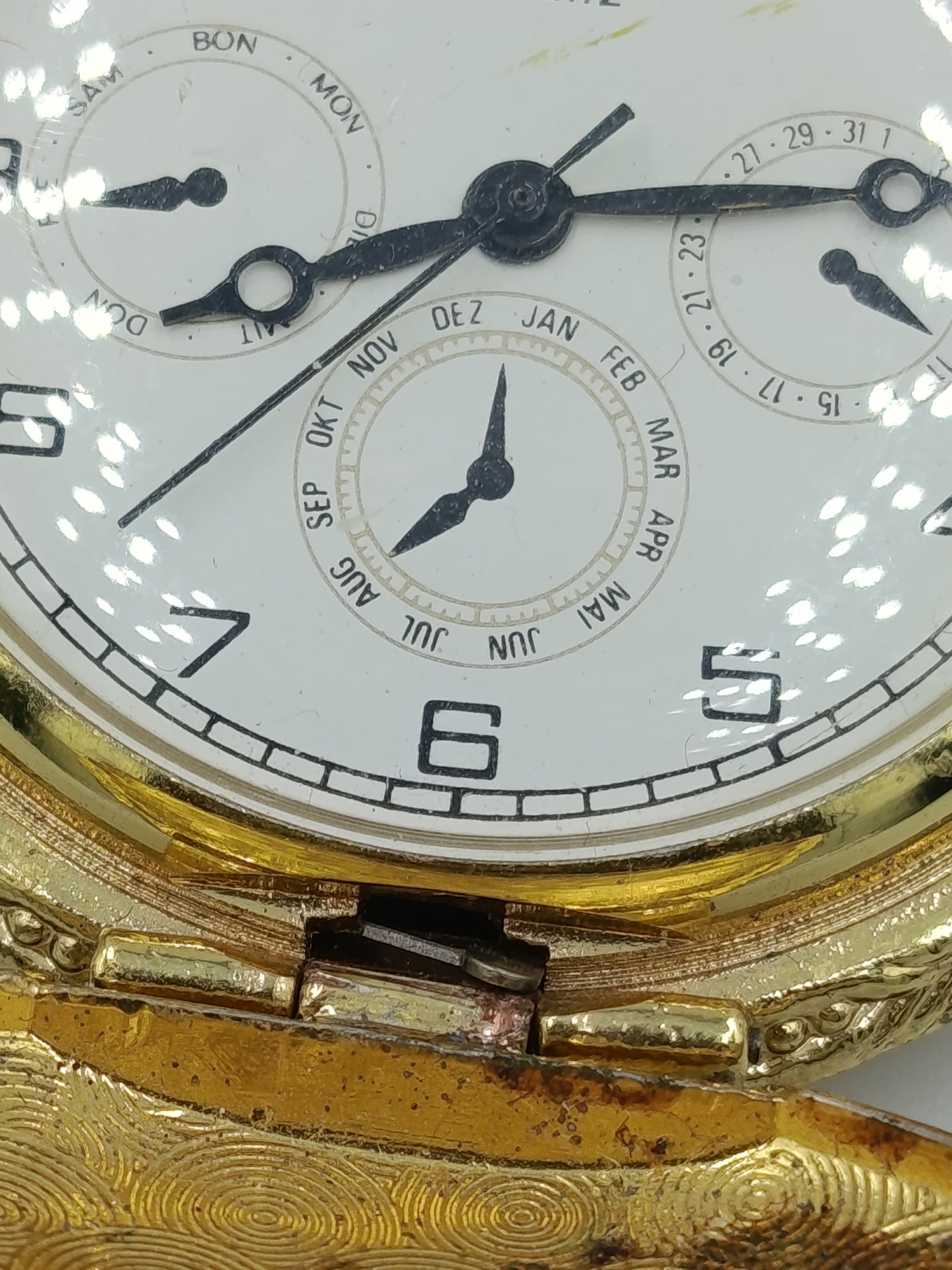 MESH Taschenuhr Goldfarben Quartz Savonette Vintage 7cm