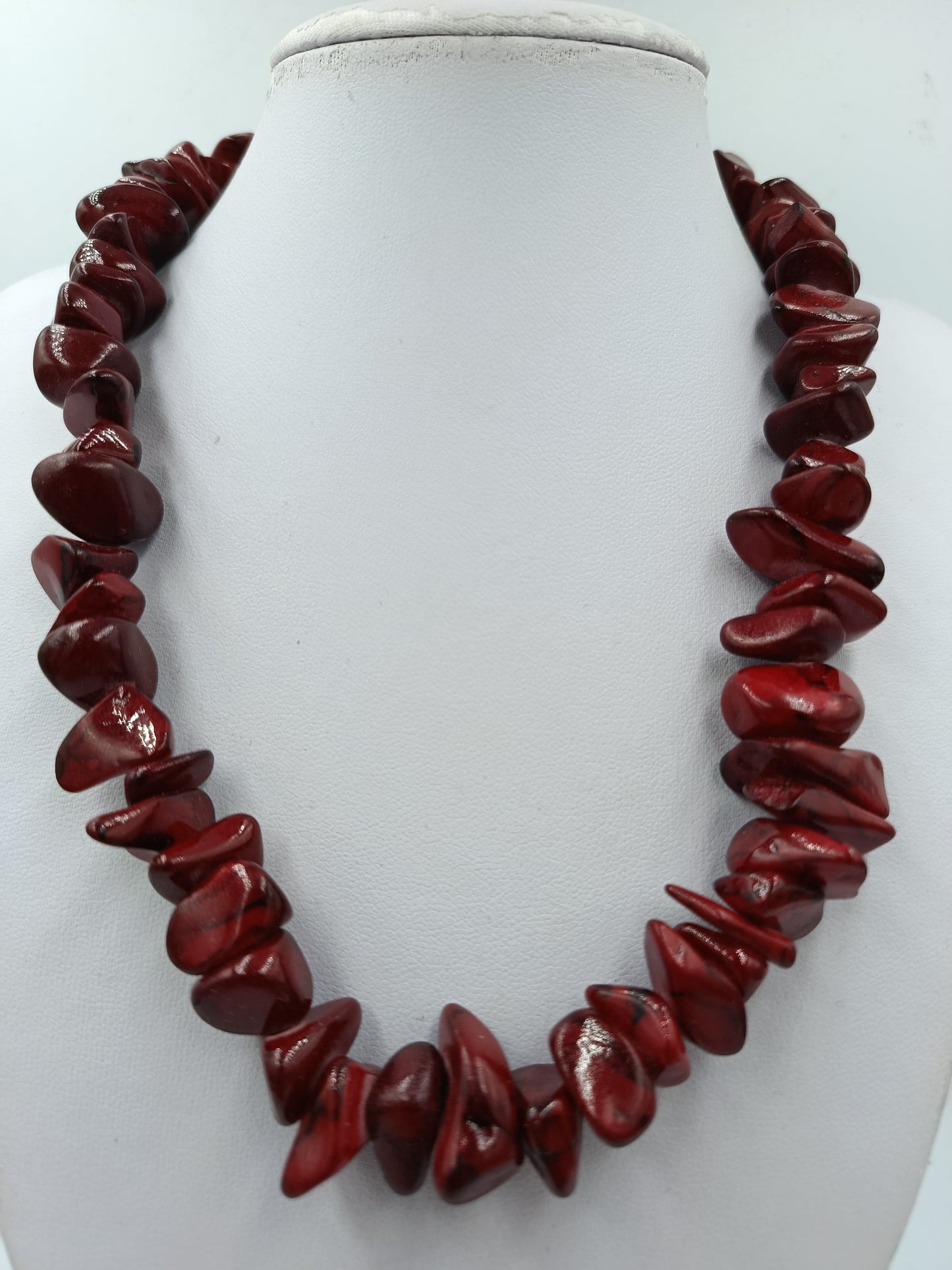 Rote Naturstein Kette Collier 44cm Statement Schmuck Vintage