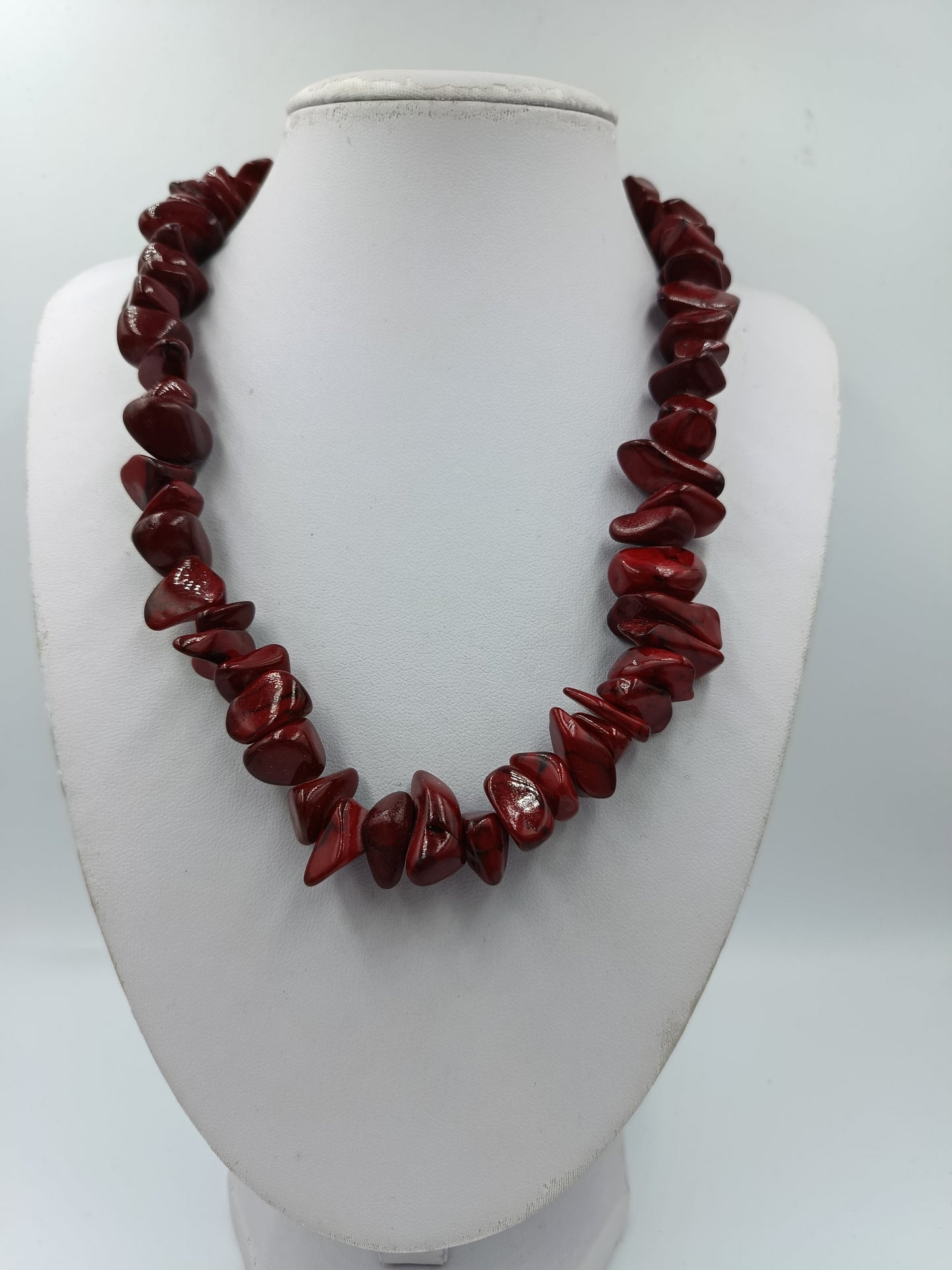 Rote Naturstein Kette Collier 44cm Statement Schmuck Vintage