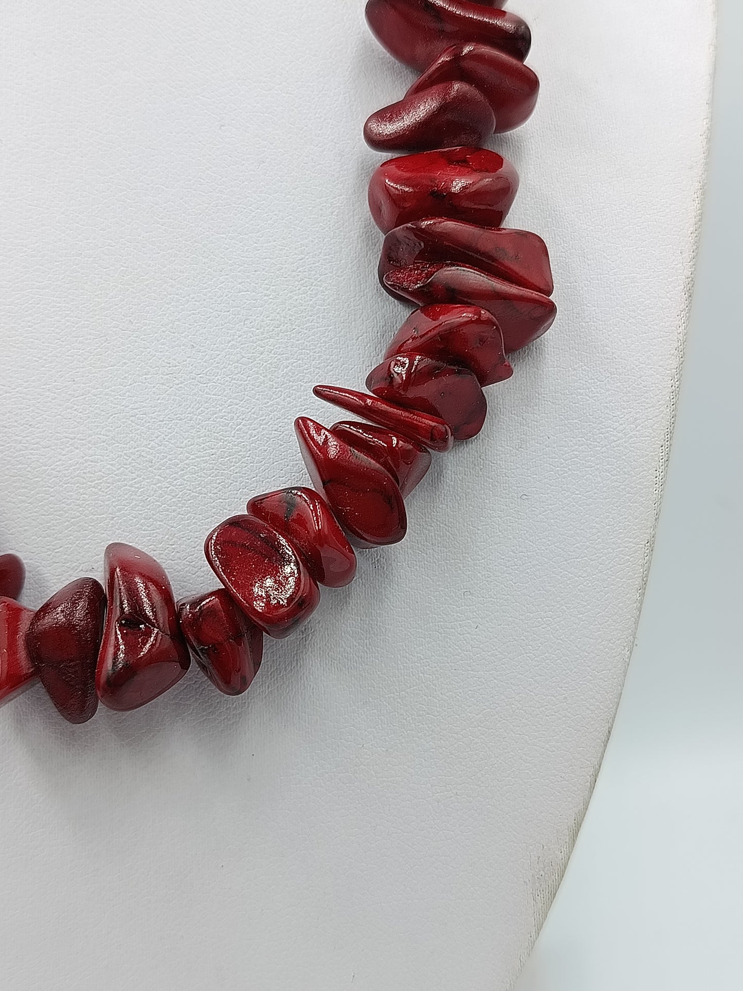 Rote Naturstein Kette Collier 44cm Statement Schmuck Vintage