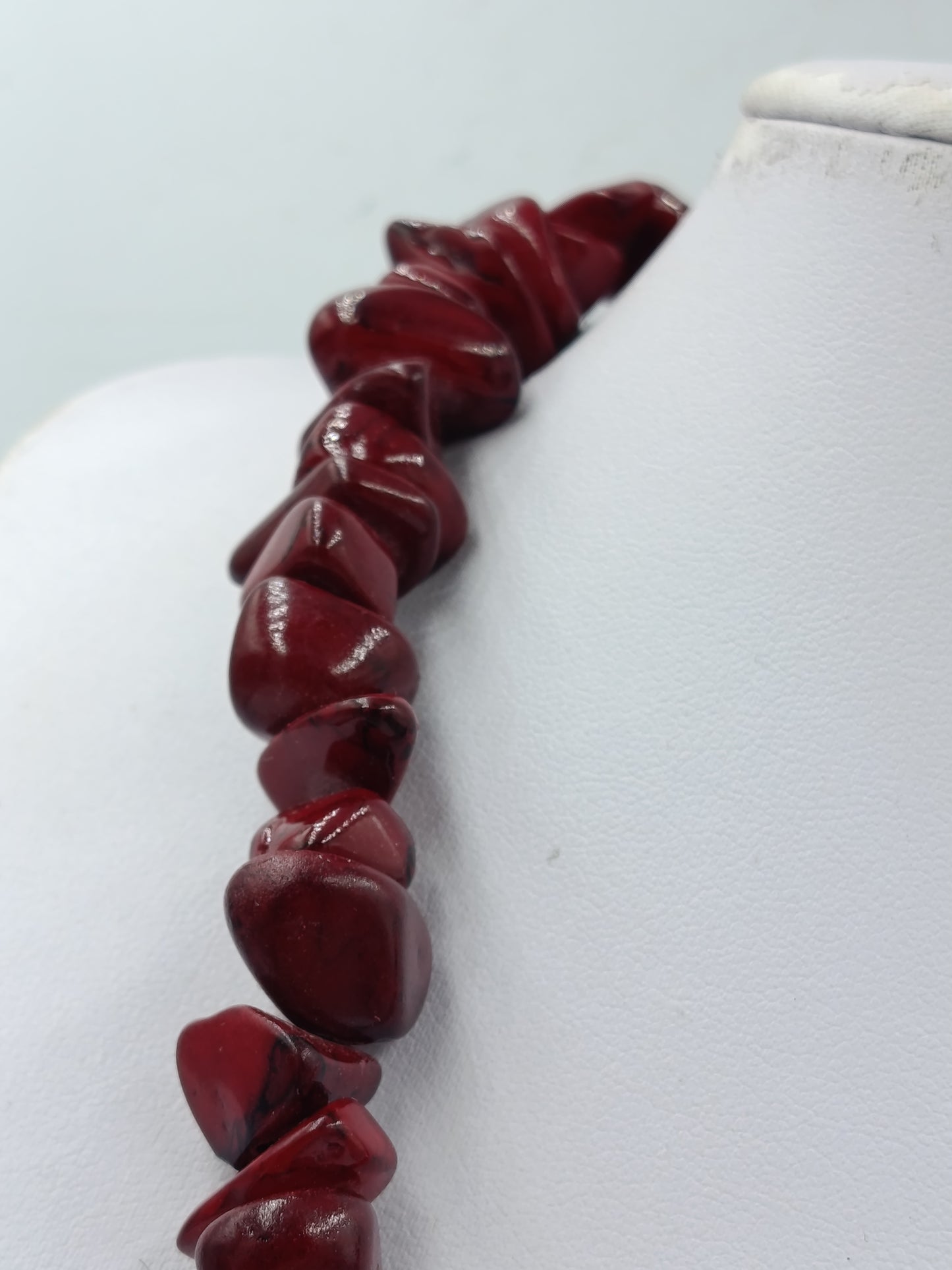 Rote Naturstein Kette Collier 44cm Statement Schmuck Vintage