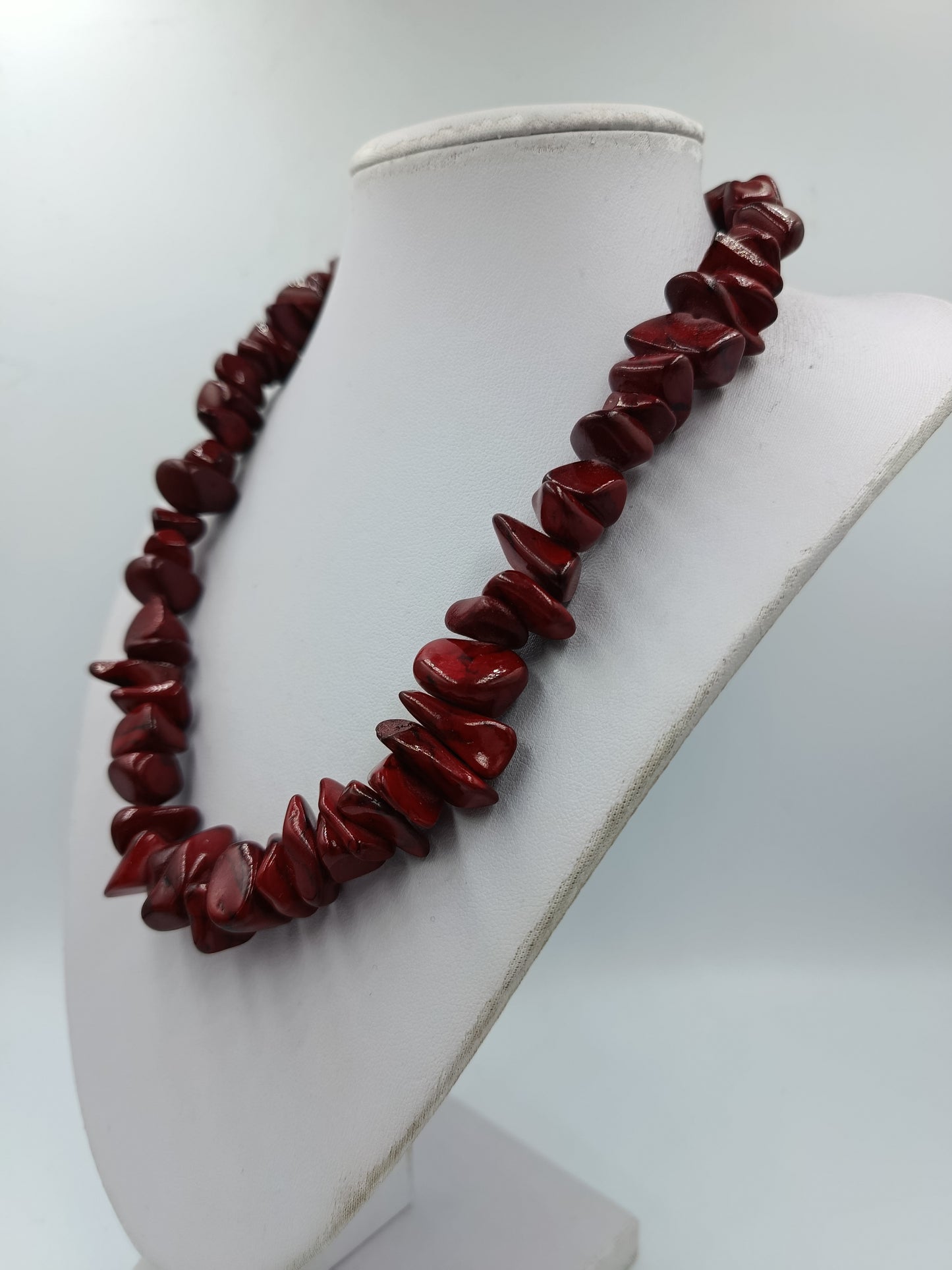 Rote Naturstein Kette Collier 44cm Statement Schmuck Vintage