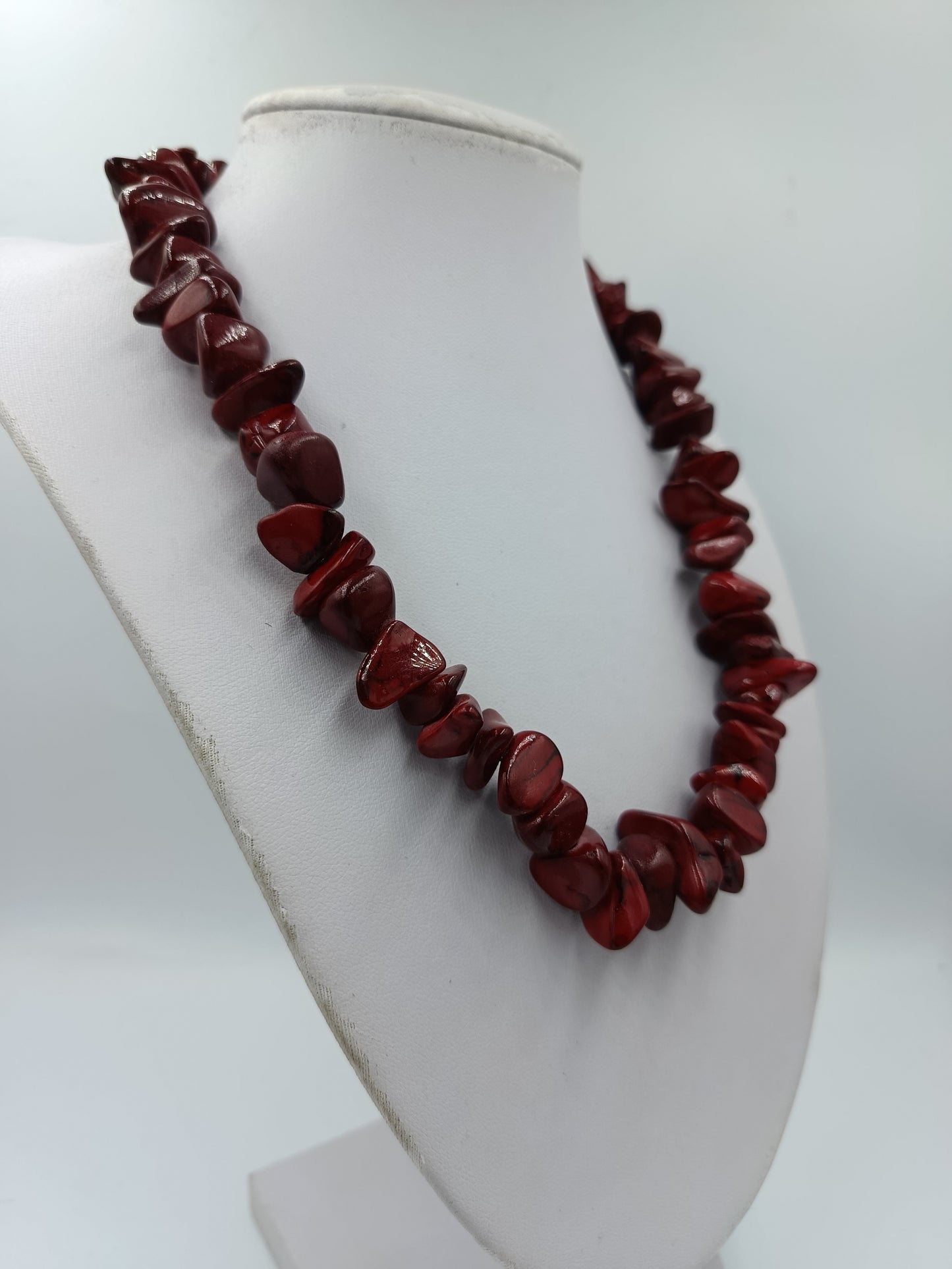 Rote Naturstein Kette Collier 44cm Statement Schmuck Vintage