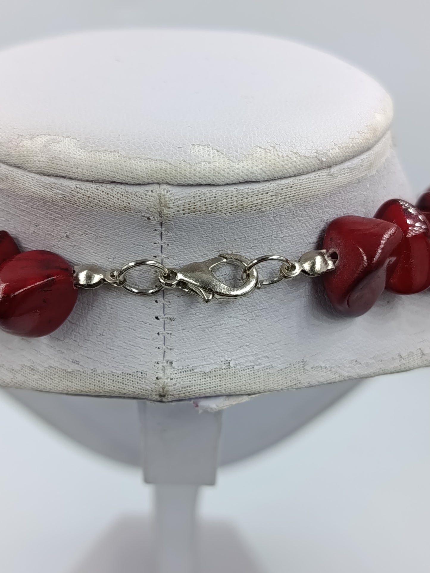 Rote Naturstein Kette Collier 44cm Statement Schmuck Vintage