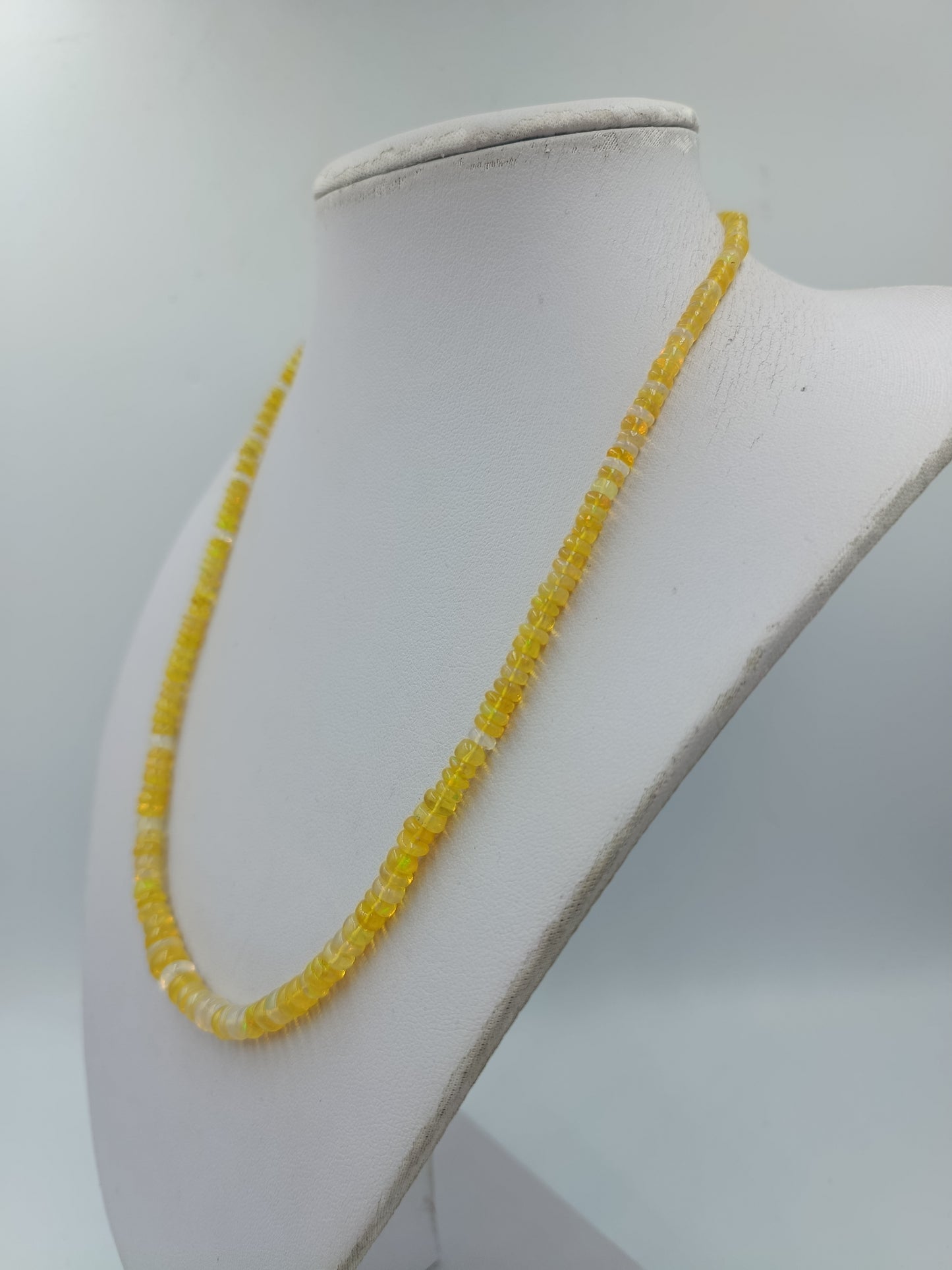 Opal Kette Gelb 925 Silber Verschluss 50cm Edelstein Collier