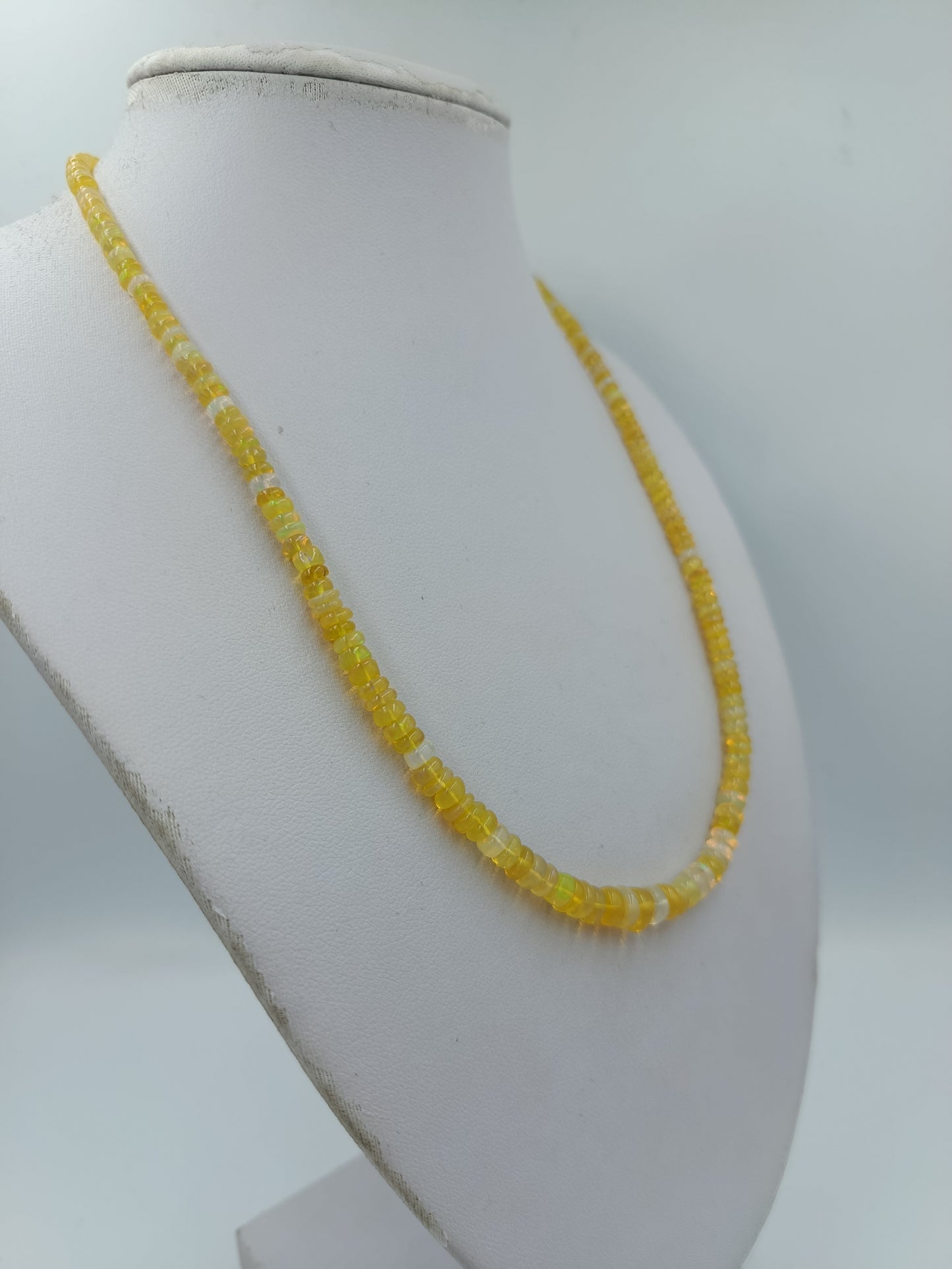 Opal Kette Gelb 925 Silber Verschluss 50cm Edelstein Collier