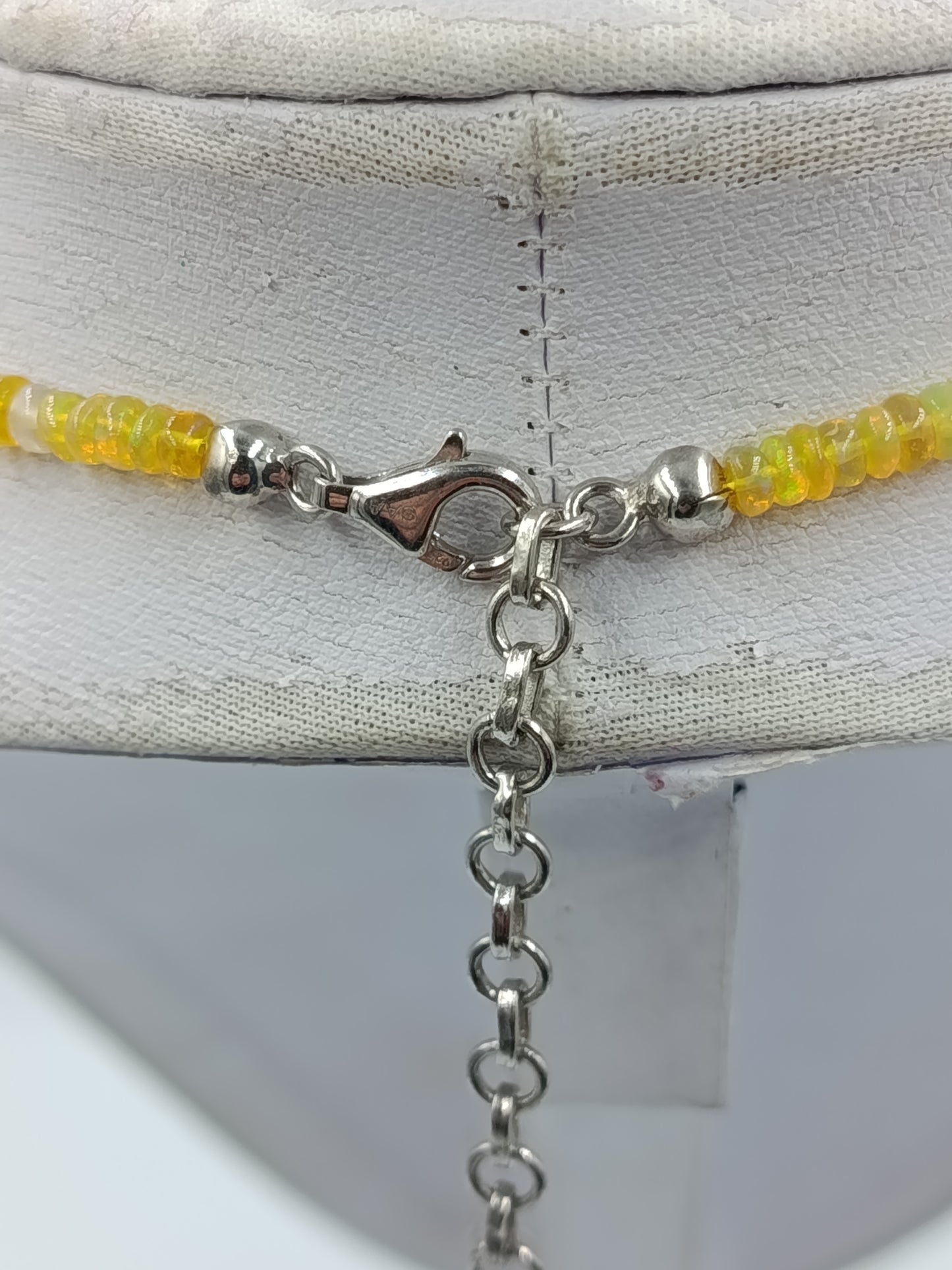 Opal Kette Gelb 925 Silber Verschluss 50cm Edelstein Collier