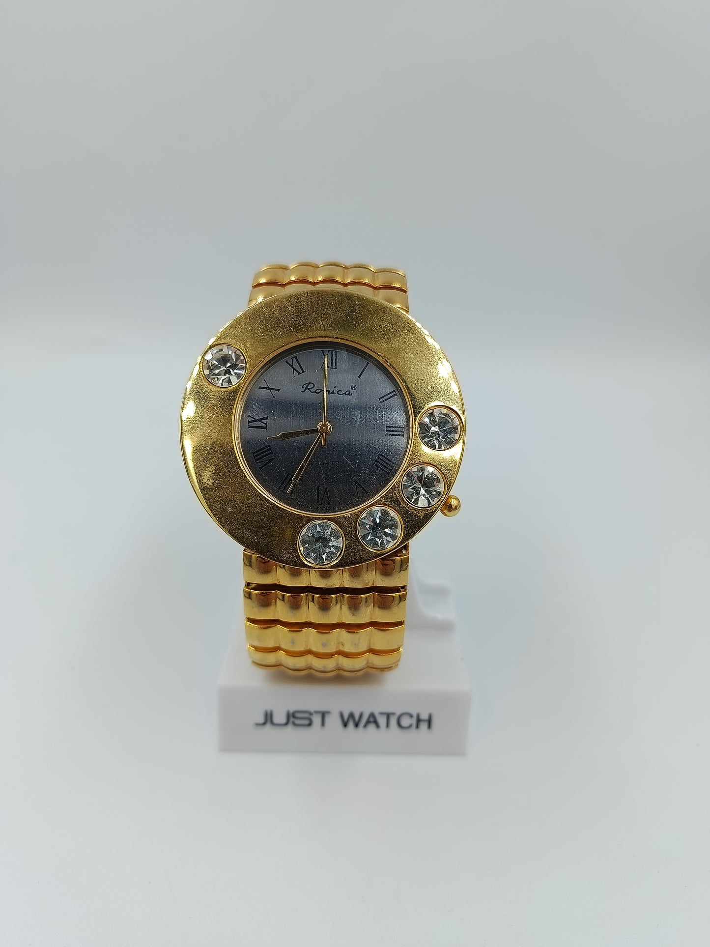 Romica Damenarmbanduhr Goldfarben Strass Elastisch Vintage Quartz