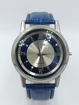RUDY Damenarmbanduhr Blau Silber Quartz Klassisch Lederarmband