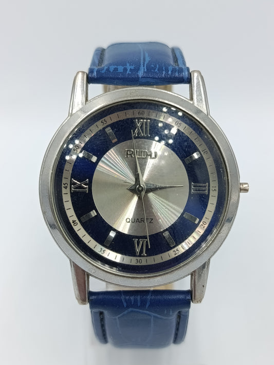 RUDY Damenarmbanduhr Blau Silber Quartz Klassisch Lederarmband