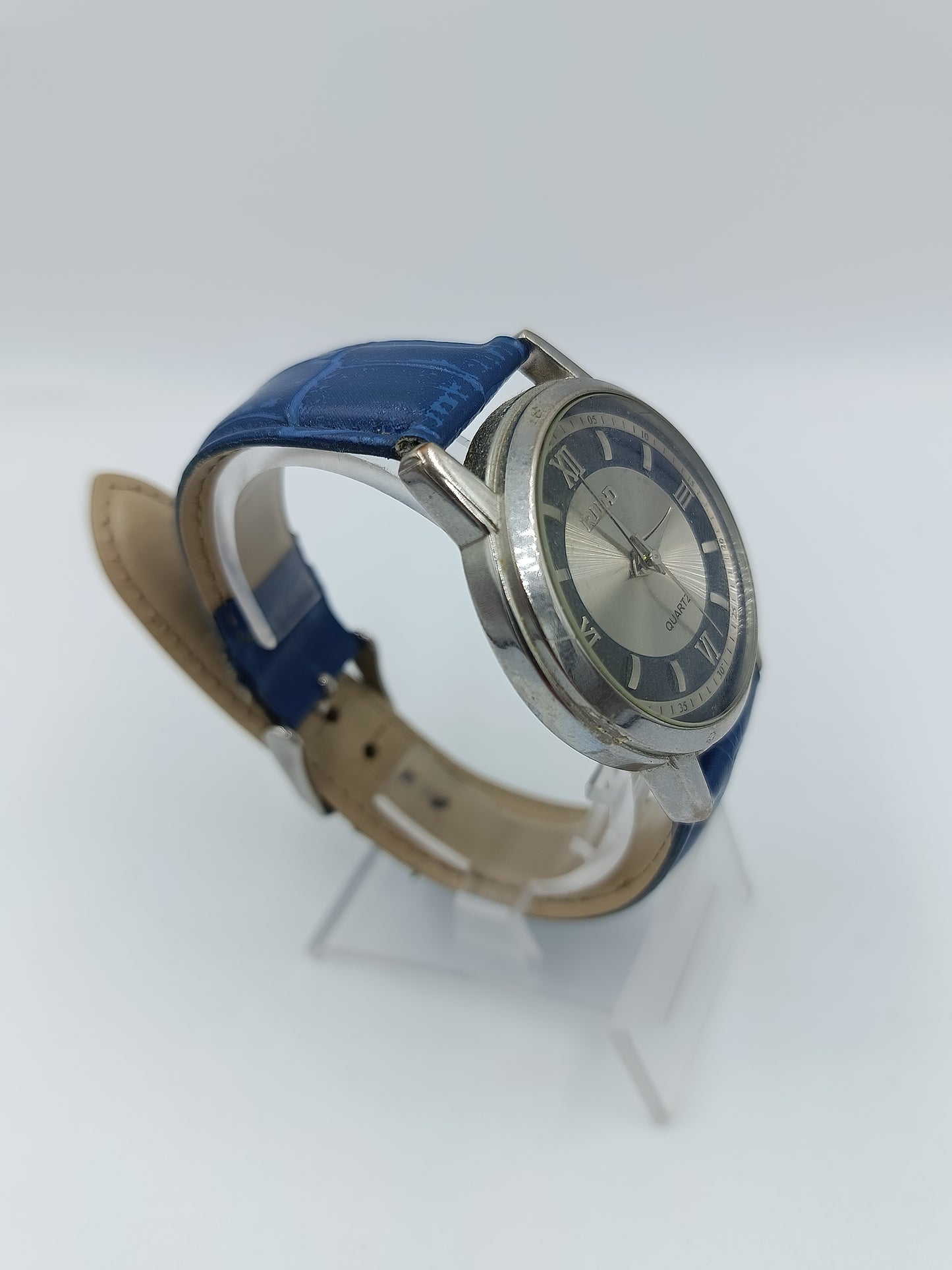 RUDY Damenarmbanduhr Blau Silber Quartz Klassisch Lederarmband