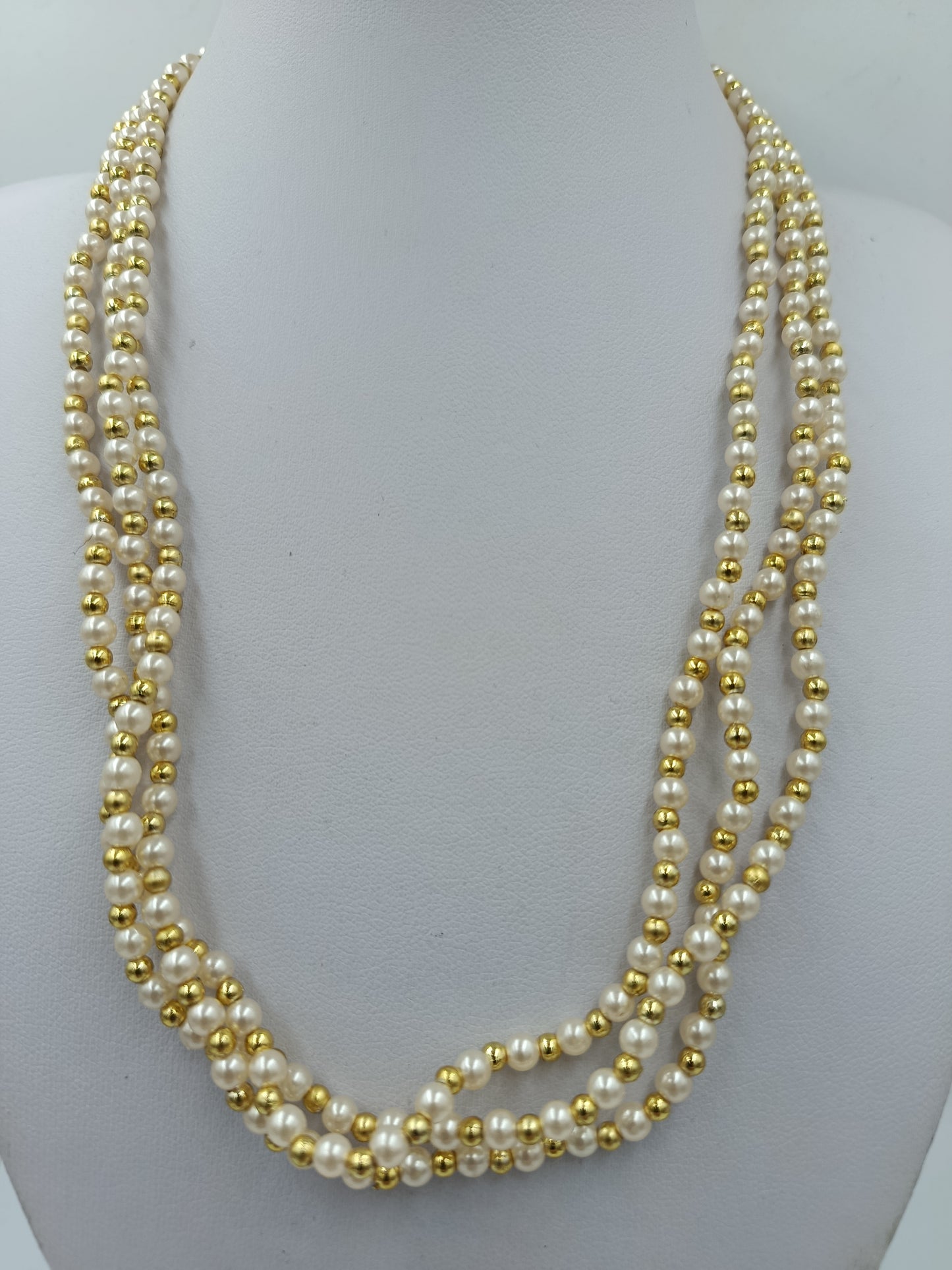 Mehrreihige Perlenkette Weiß Goldfarben Klassisch Elegant