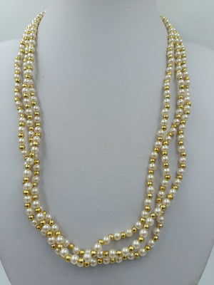 Mehrreihige Perlenkette Weiß Goldfarben Klassisch Elegant