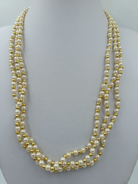 Mehrreihige Perlenkette Weiß Goldfarben Klassisch Elegant