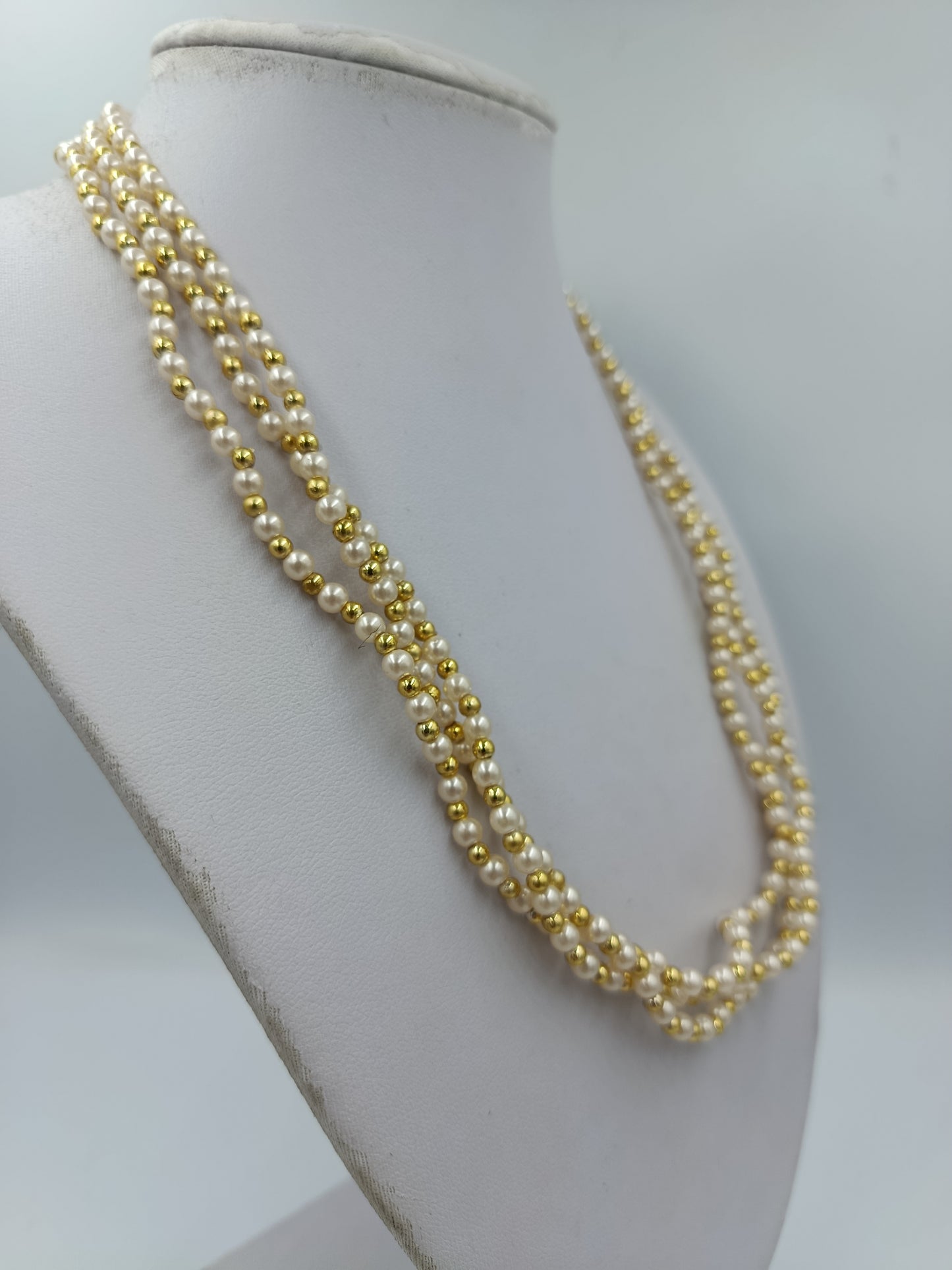 Mehrreihige Perlenkette Weiß Goldfarben Klassisch Elegant
