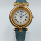 Juta Damen Uhr Goldfarben Blaues Lederarmband Vintage Quarz