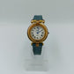 Juta Damen Uhr Goldfarben Blaues Lederarmband Vintage Quarz