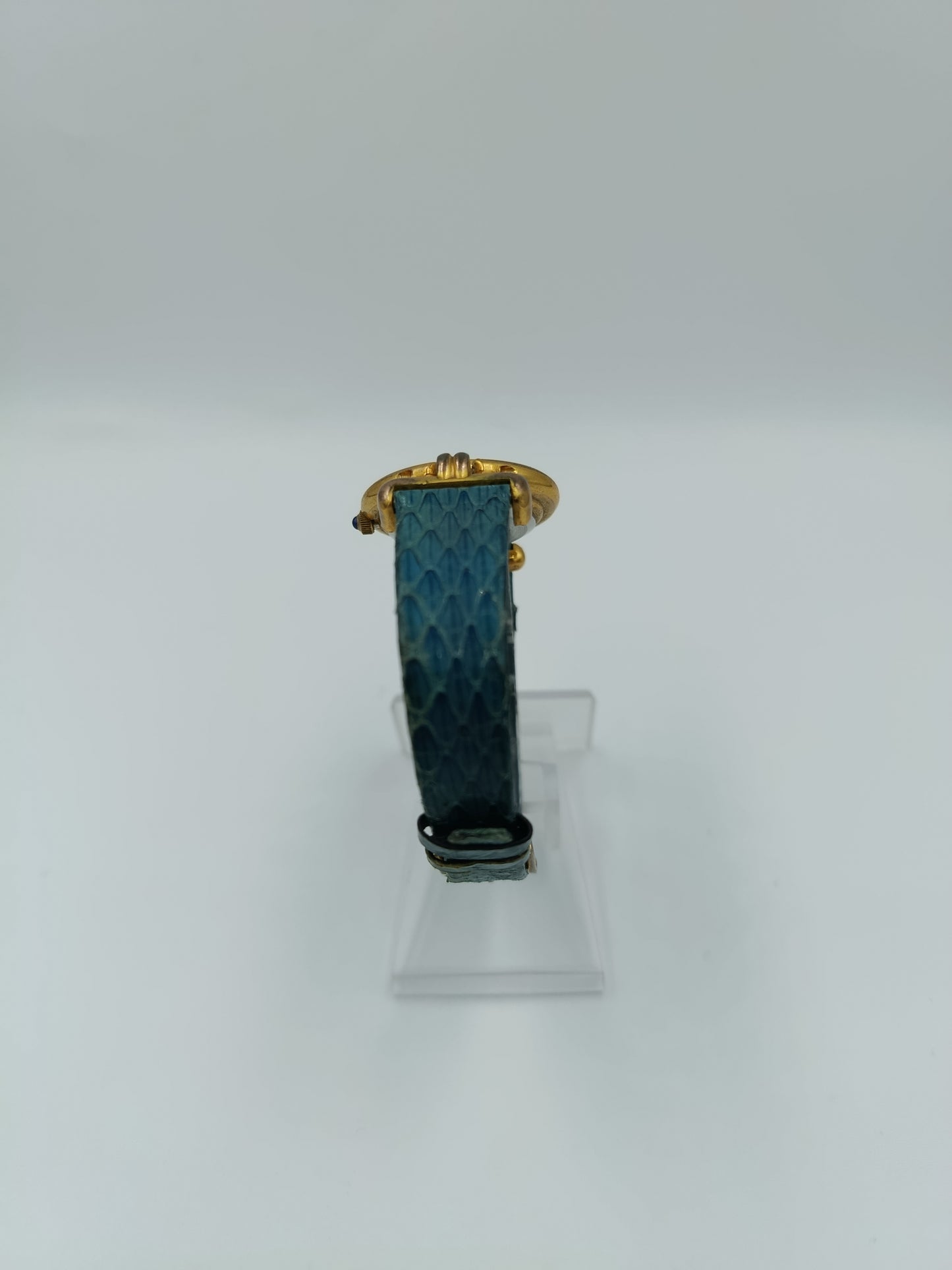 Juta Damen Uhr Goldfarben Blaues Lederarmband Vintage Quarz
