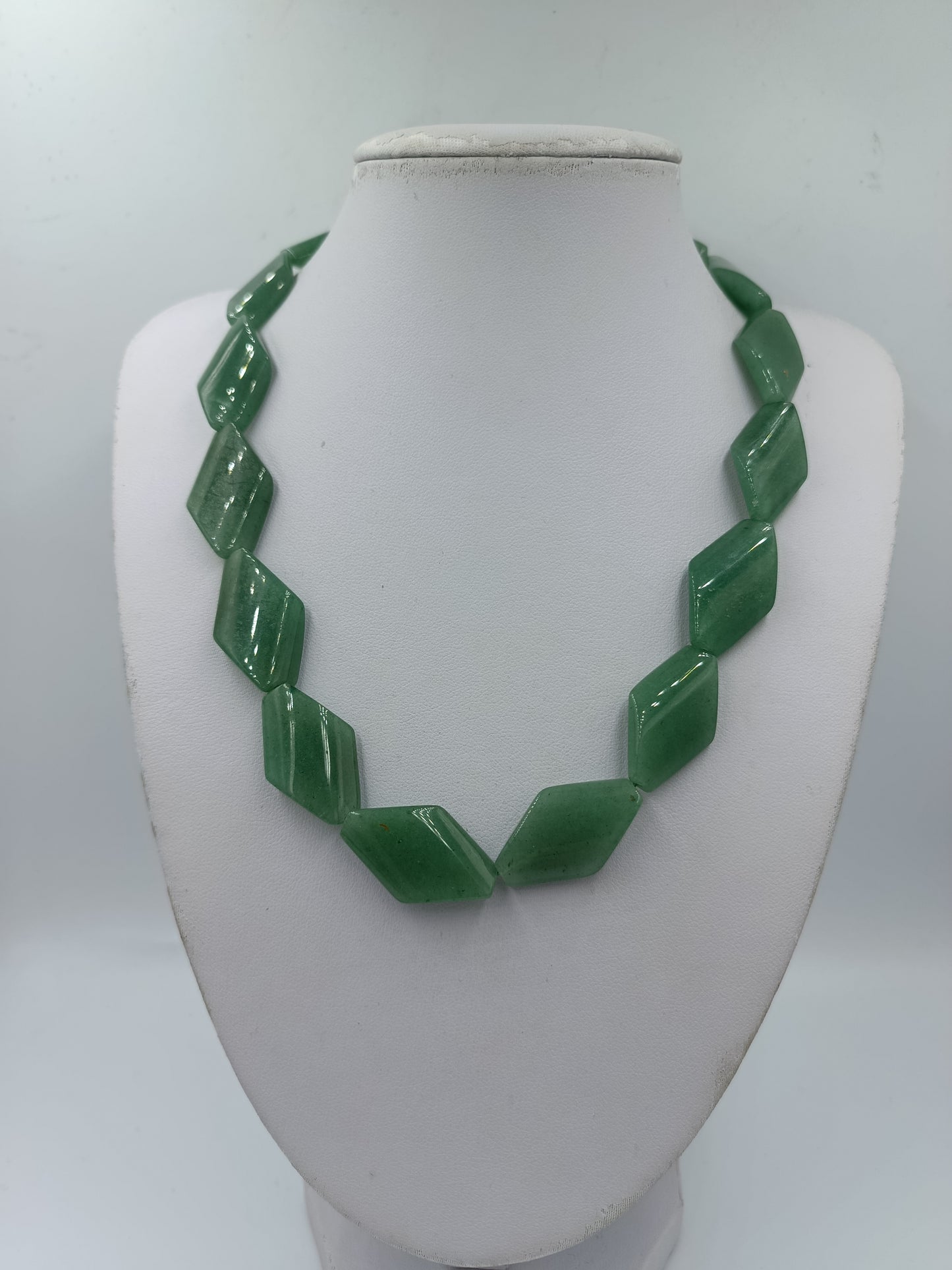 Vintage Jade Kette Grün Facettierte Steine Statement Halskette 53 cm