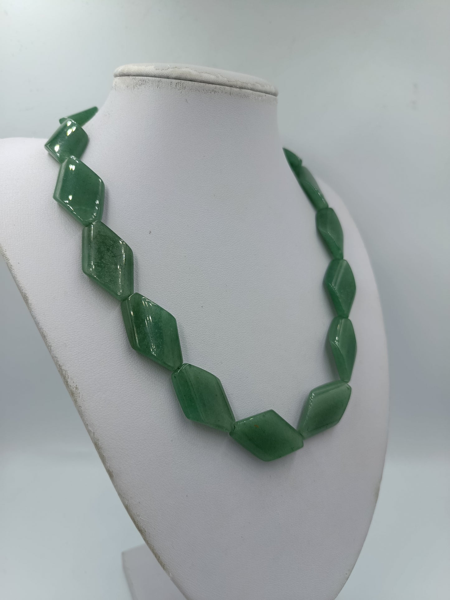 Vintage Jade Kette Grün Facettierte Steine Statement Halskette 53 cm