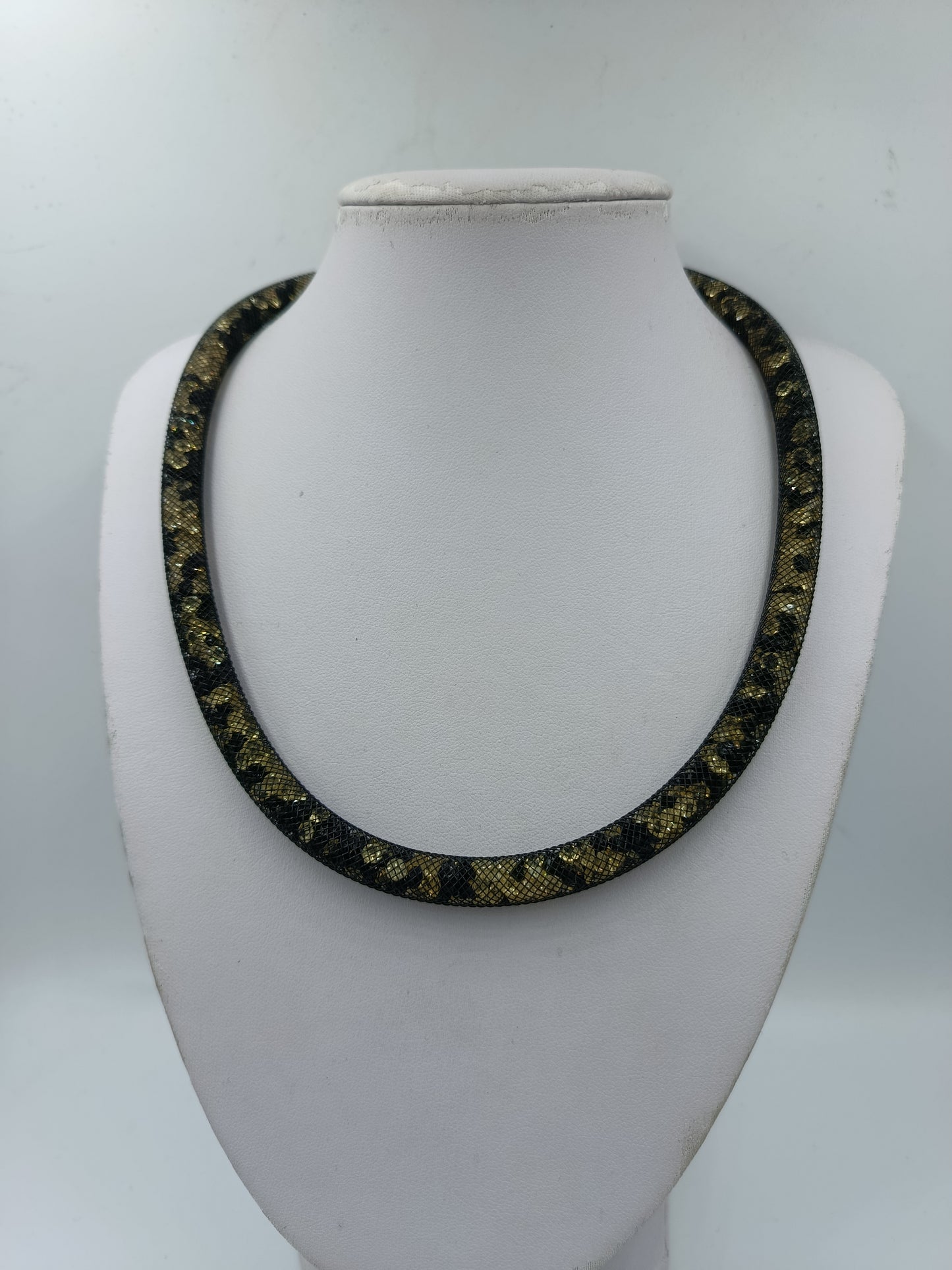 Statement Kette Schwarz Gold Netzoptik Strass Magnetverschluss 51 cm