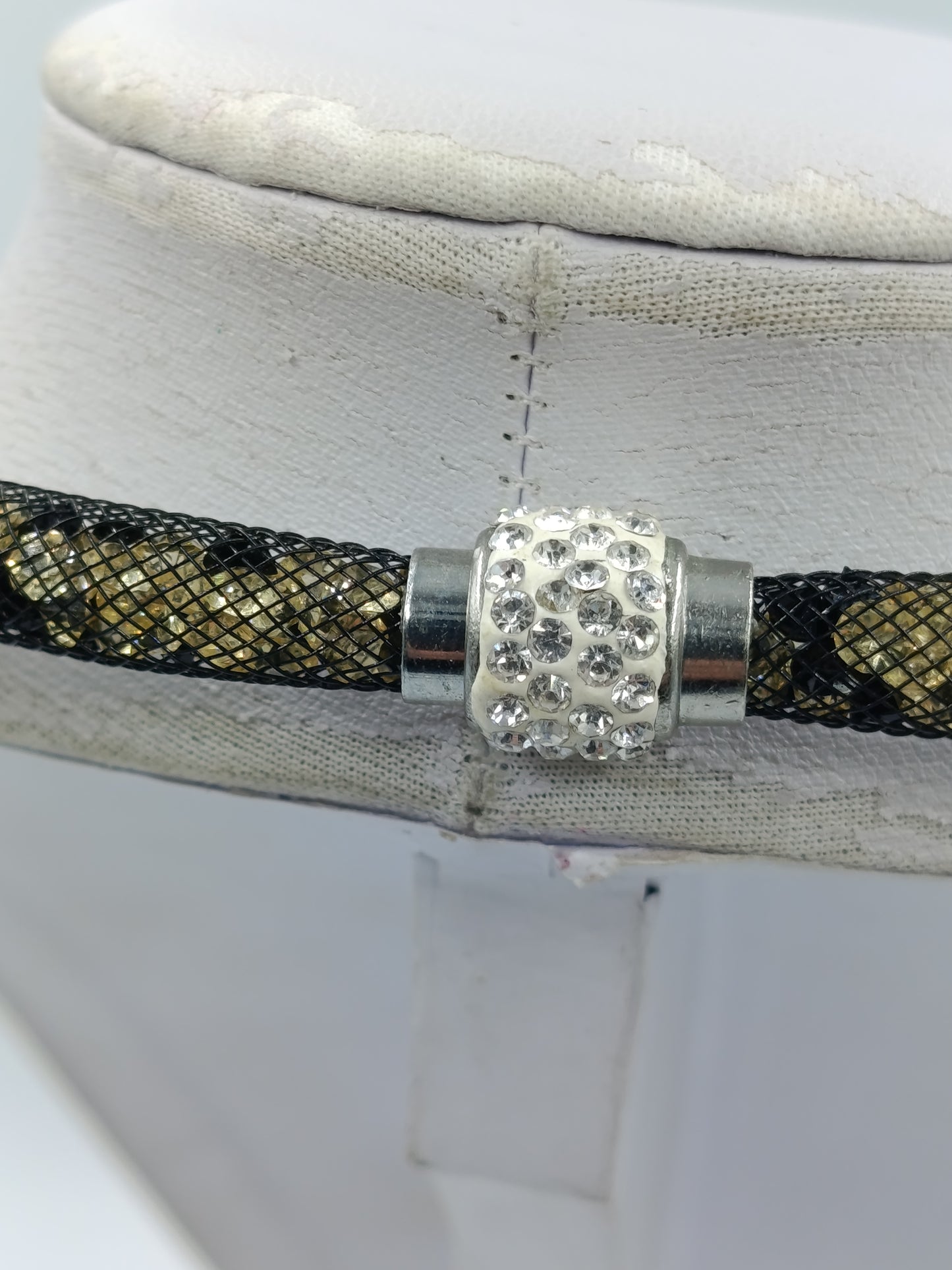 Statement Kette Schwarz Gold Netzoptik Strass Magnetverschluss 51 cm
