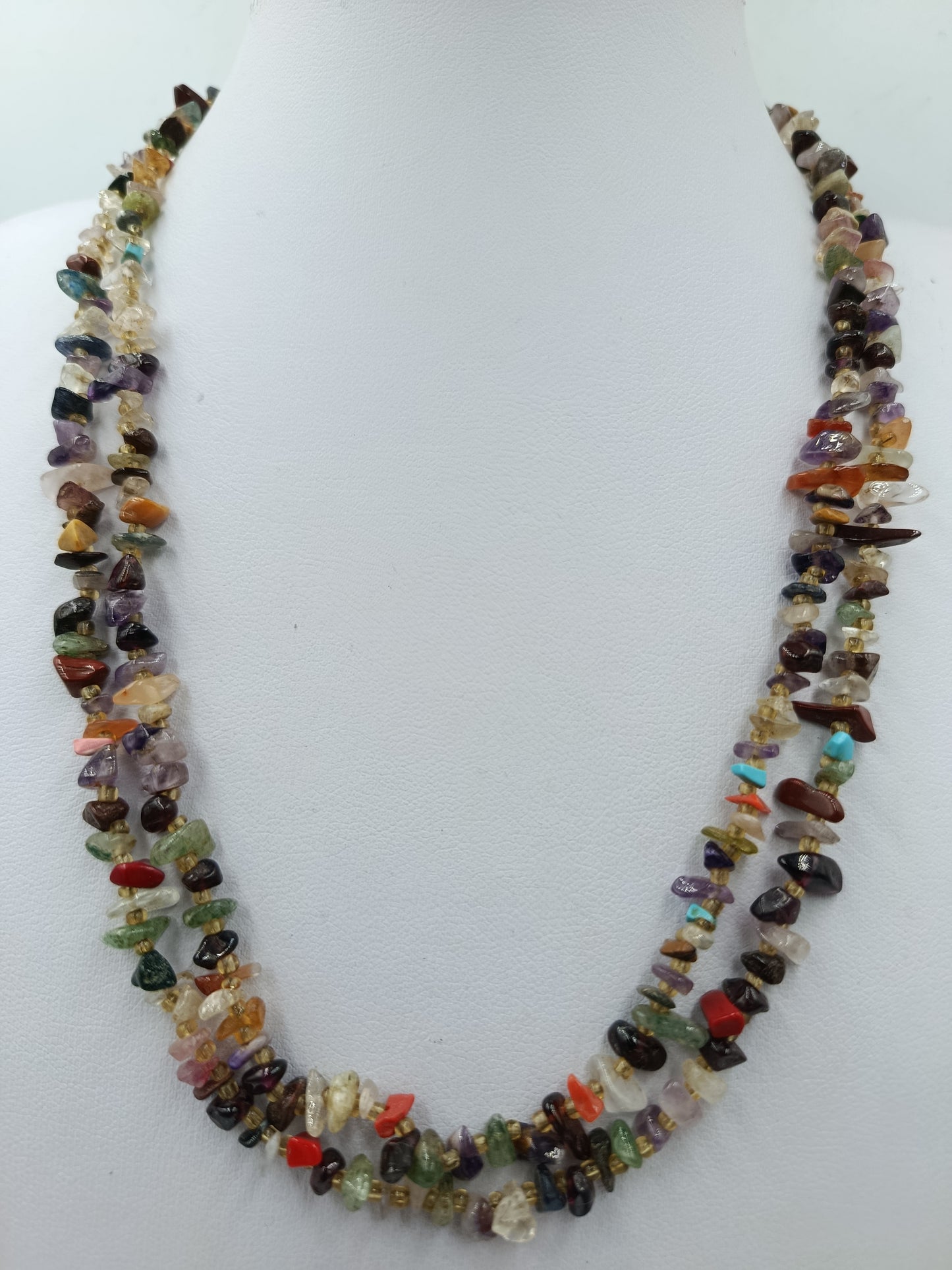 Bunte Edelstein Splitterkette doppelt multicolor 91 cm
