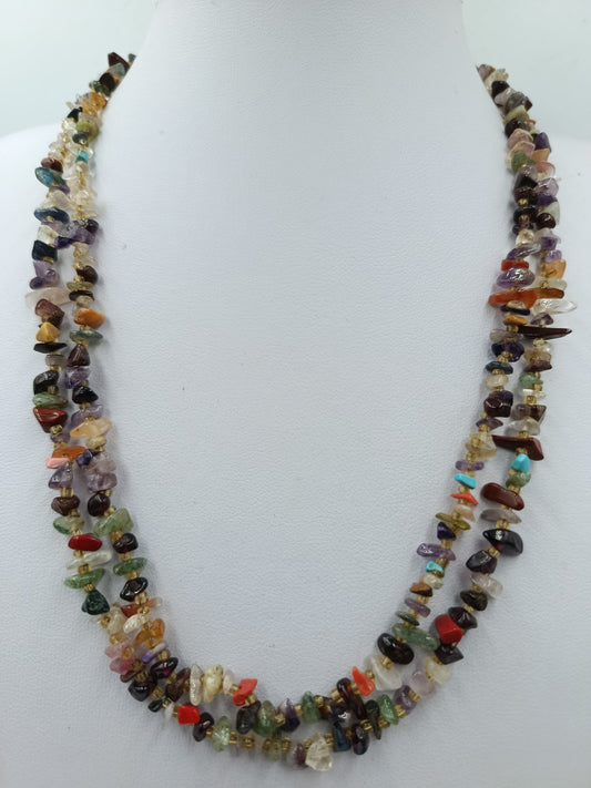 Bunte Edelstein Splitterkette doppelt multicolor 91 cm