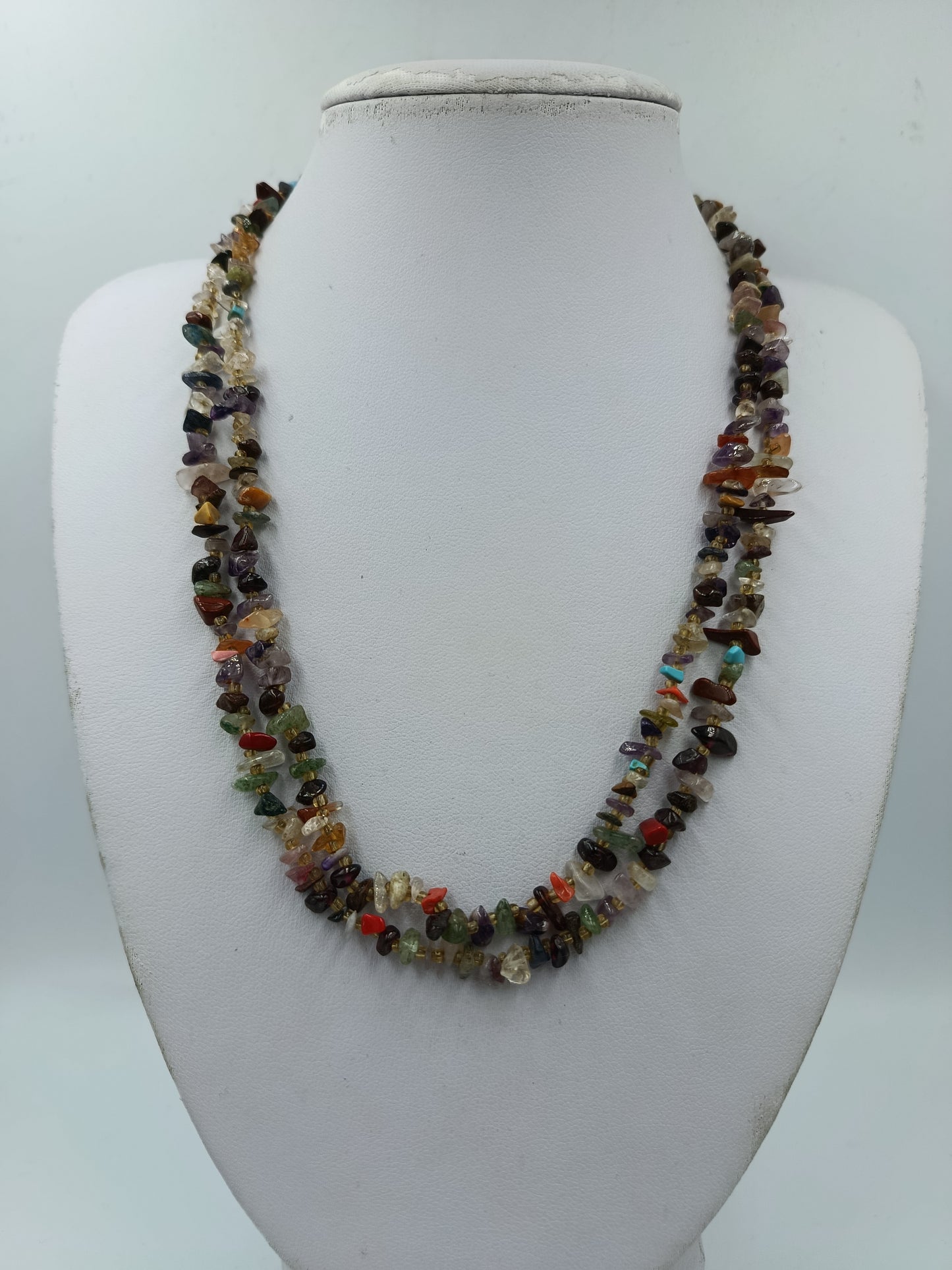Bunte Edelstein Splitterkette doppelt multicolor 91 cm