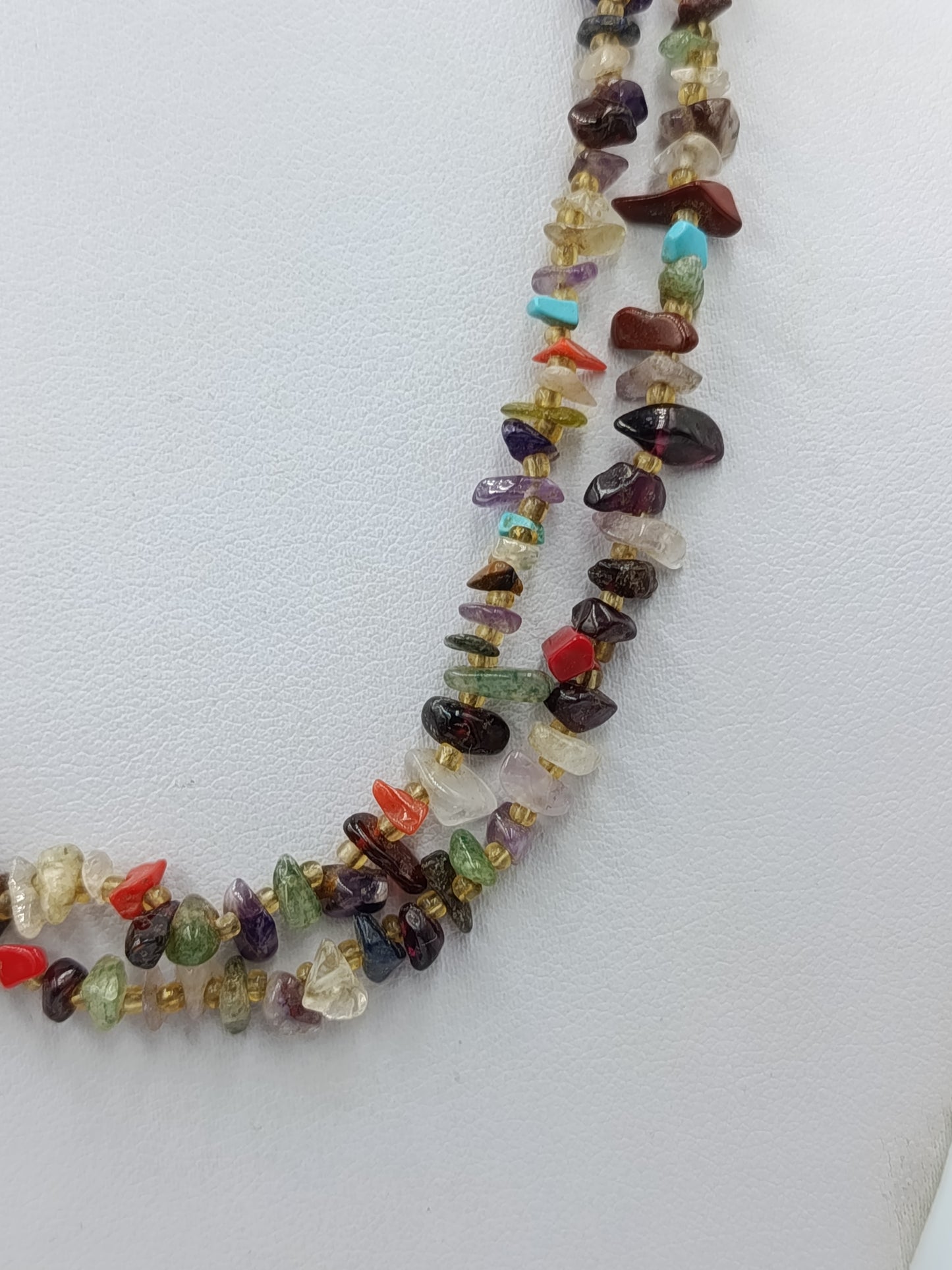 Bunte Edelstein Splitterkette doppelt multicolor 91 cm
