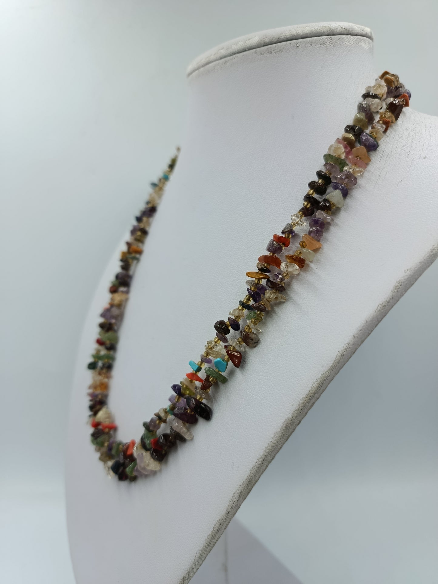 Bunte Edelstein Splitterkette doppelt multicolor 91 cm
