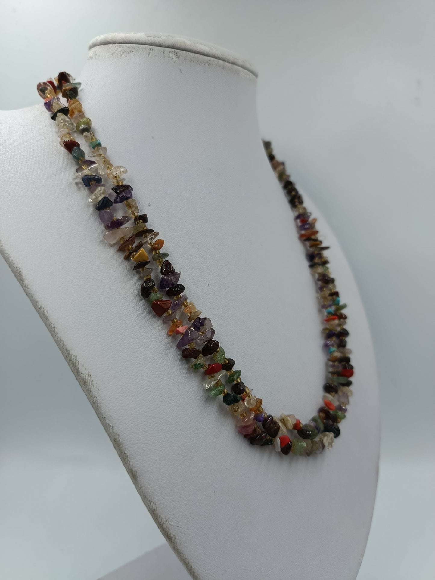 Bunte Edelstein Splitterkette doppelt multicolor 91 cm