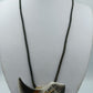 Vintage Statement Kette Anhänger Halbmond Schwarz Gold Lederband