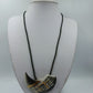 Vintage Statement Kette Anhänger Halbmond Schwarz Gold Lederband