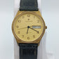 Junghans Quartz Armbanduhr Gold Damen Lederarmband Vintage Day-Date