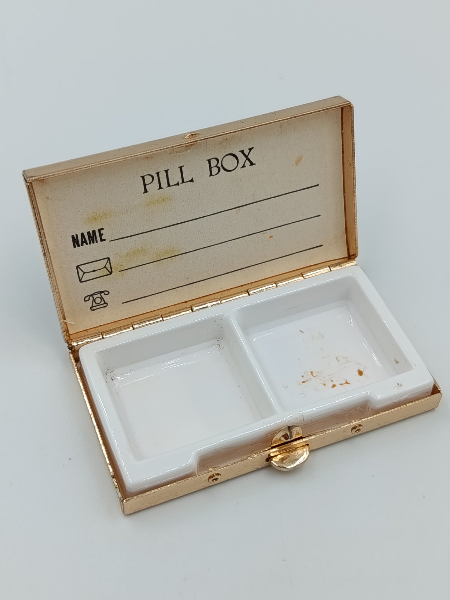 Vintage Pillendose Gold Bordeaux Metall Pill Box Tablettenbox