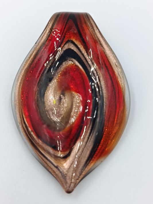 Vintage Glasanhänger Rot Gold Schwarz Murano Stil Tropfenform