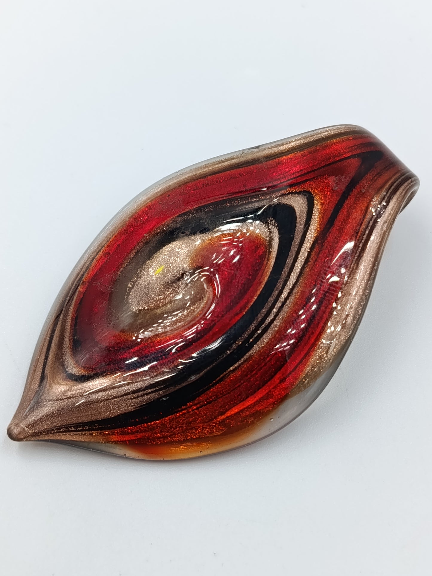 Vintage Glasanhänger Rot Gold Schwarz Murano Stil Tropfenform