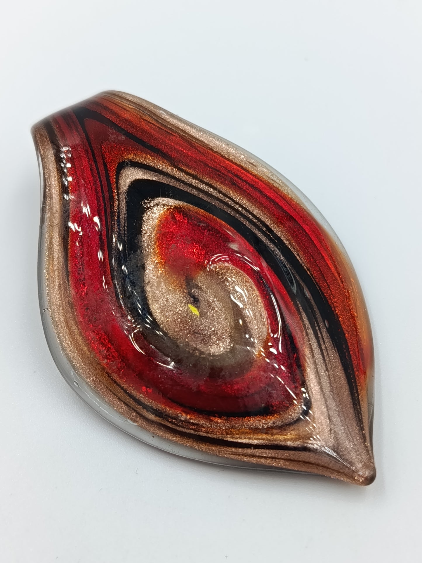 Vintage Glasanhänger Rot Gold Schwarz Murano Stil Tropfenform