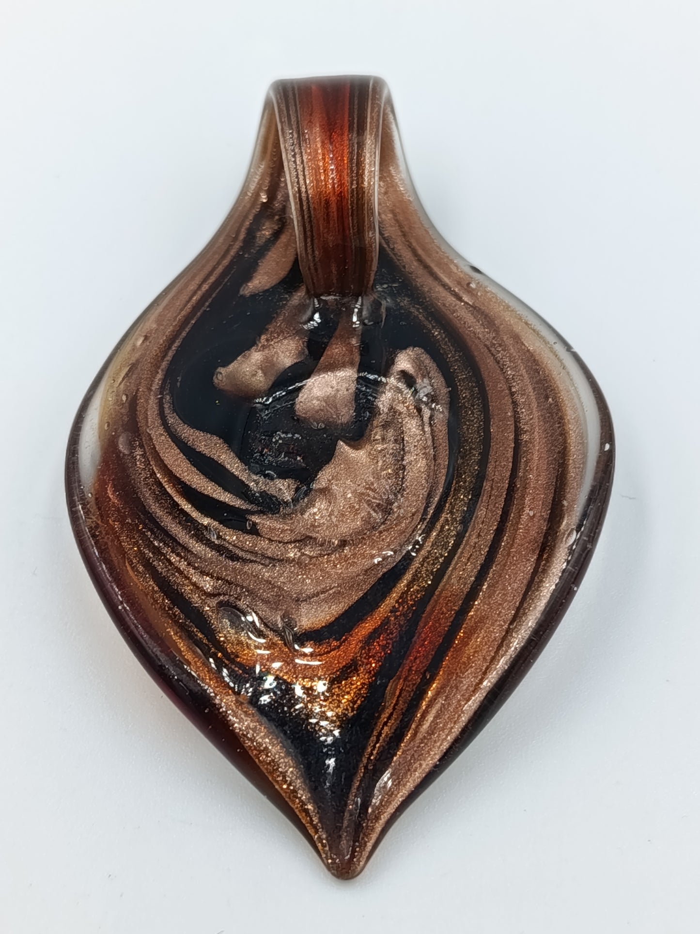 Vintage Glasanhänger Rot Gold Schwarz Murano Stil Tropfenform