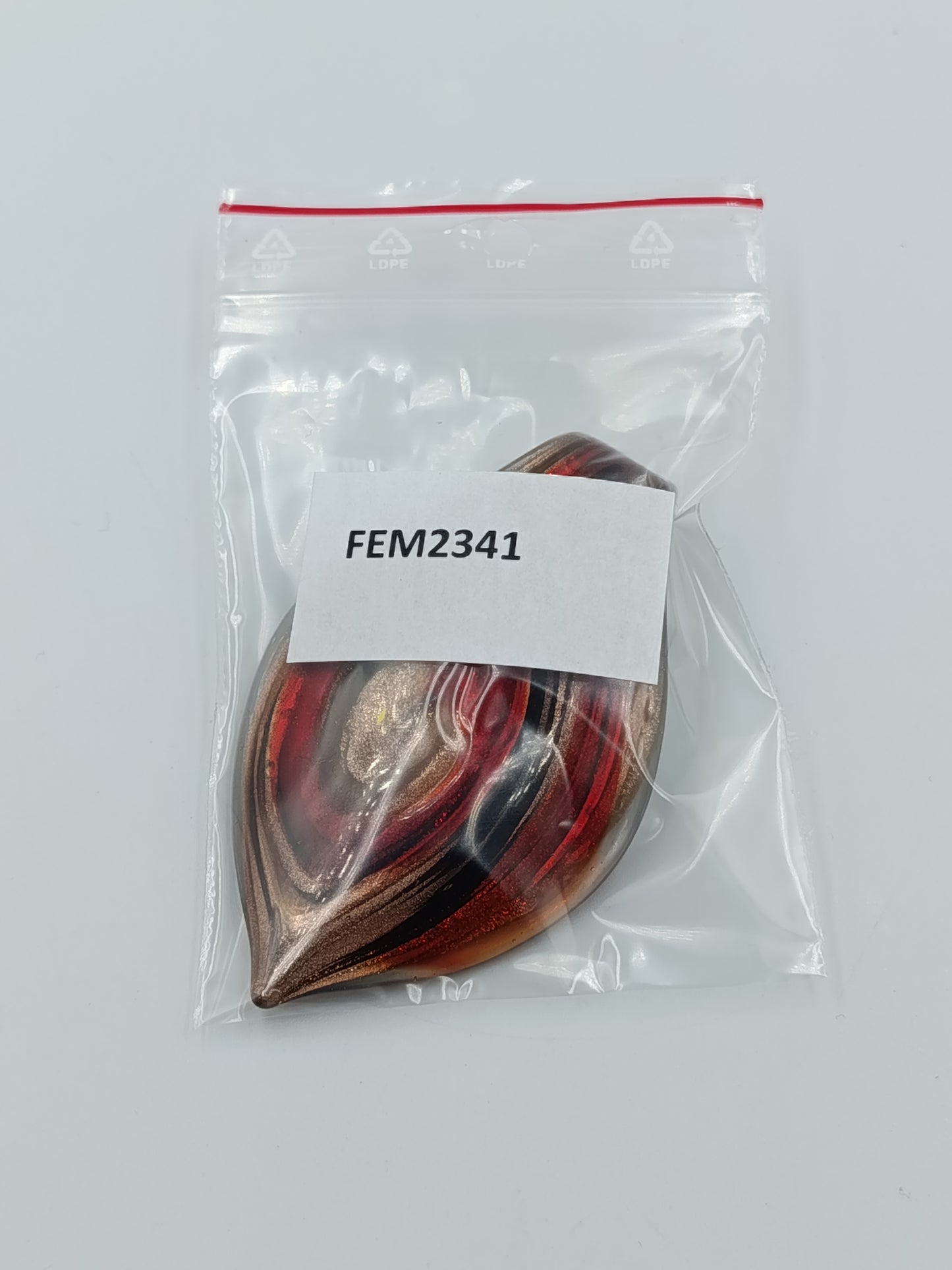 Vintage Glasanhänger Rot Gold Schwarz Murano Stil Tropfenform