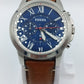 FOSSIL Herren Chronograph Uhr Blaues Zifferblatt Lederarmband Braun Vintage