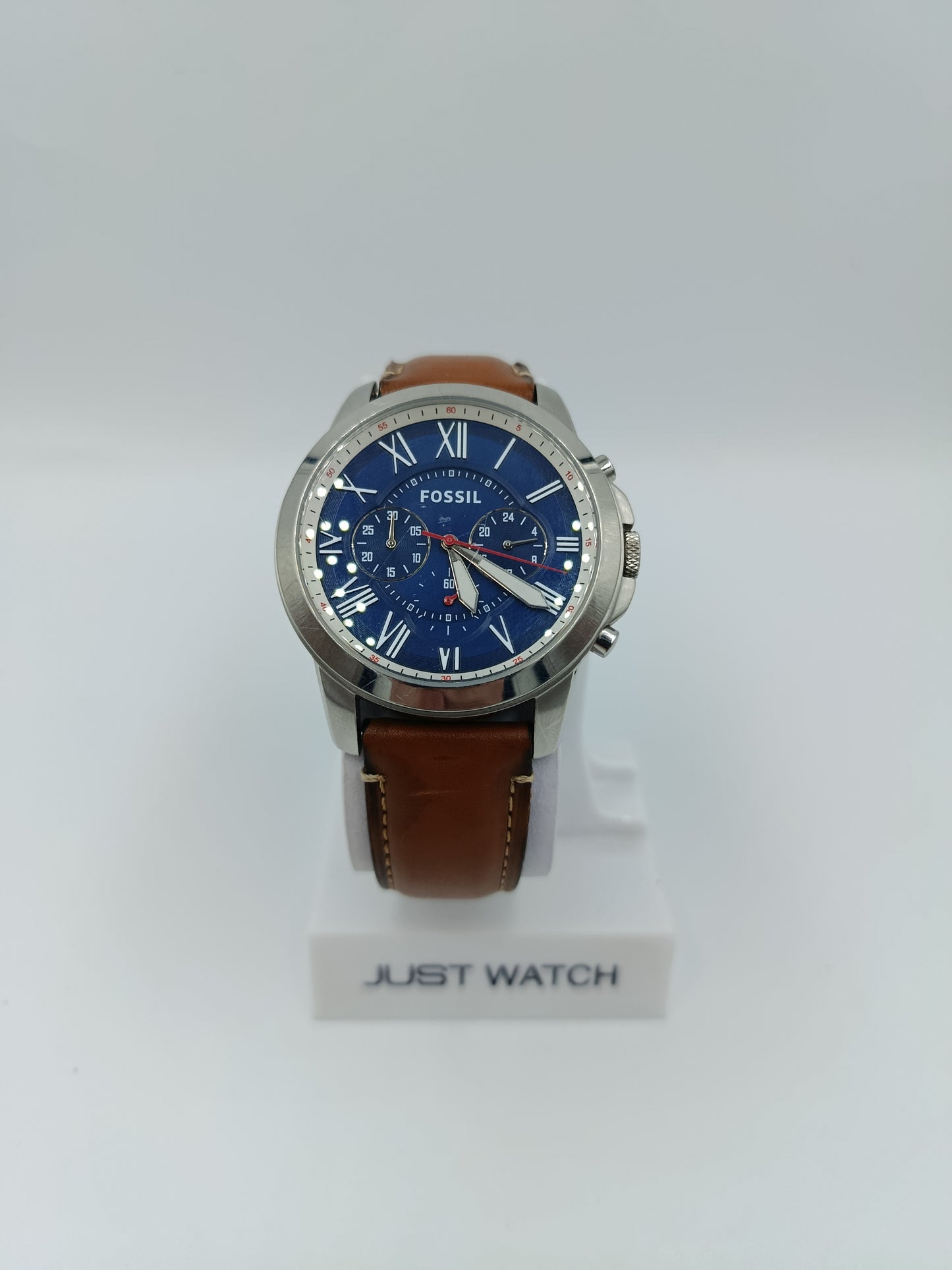FOSSIL Herren Chronograph Uhr Blaues Zifferblatt Lederarmband Braun Vintage