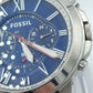 FOSSIL Herren Chronograph Uhr Blaues Zifferblatt Lederarmband Braun Vintage