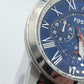 FOSSIL Herren Chronograph Uhr Blaues Zifferblatt Lederarmband Braun Vintage