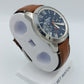 FOSSIL Herren Chronograph Uhr Blaues Zifferblatt Lederarmband Braun Vintage