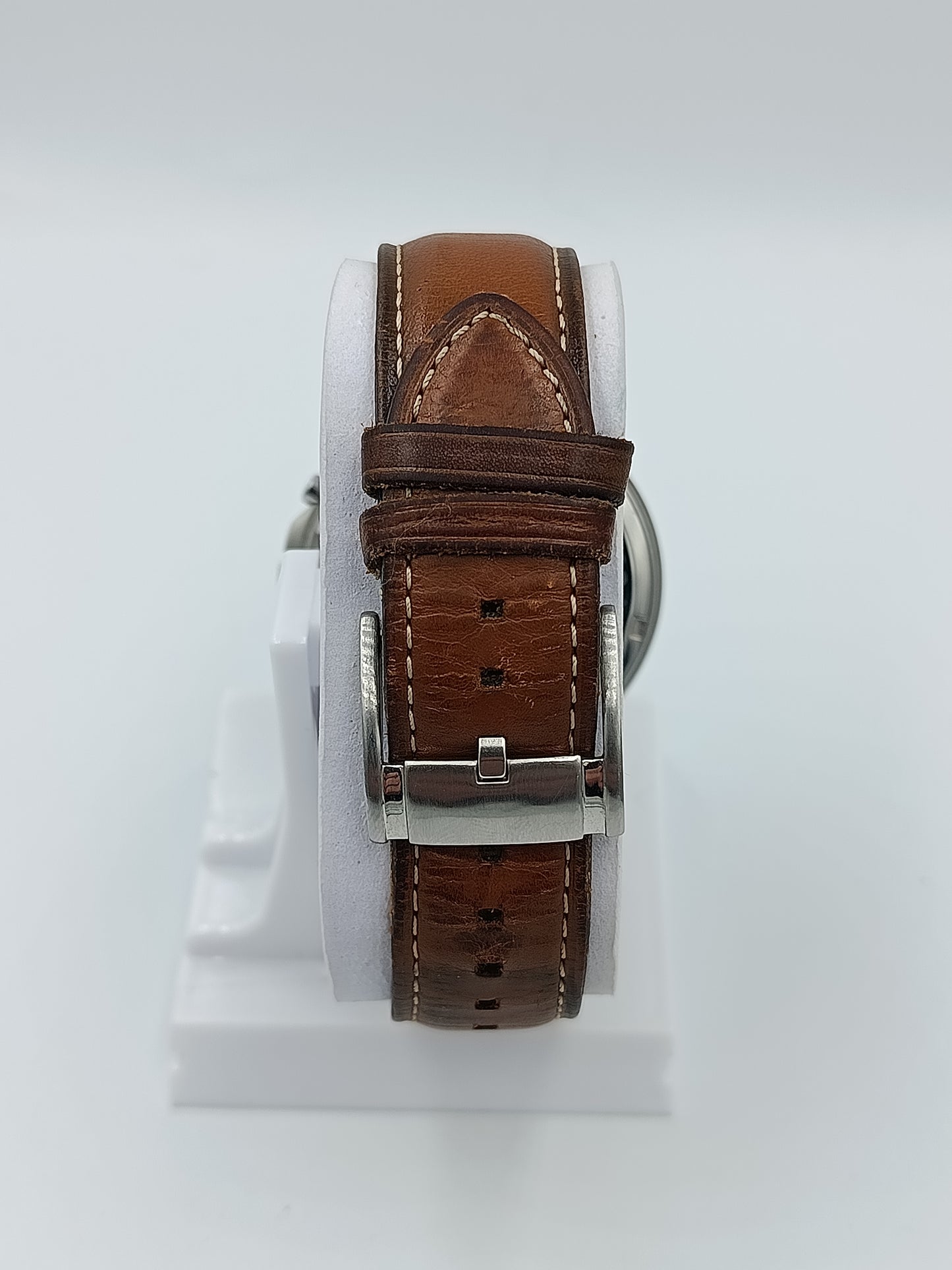 FOSSIL Herren Chronograph Uhr Blaues Zifferblatt Lederarmband Braun Vintage