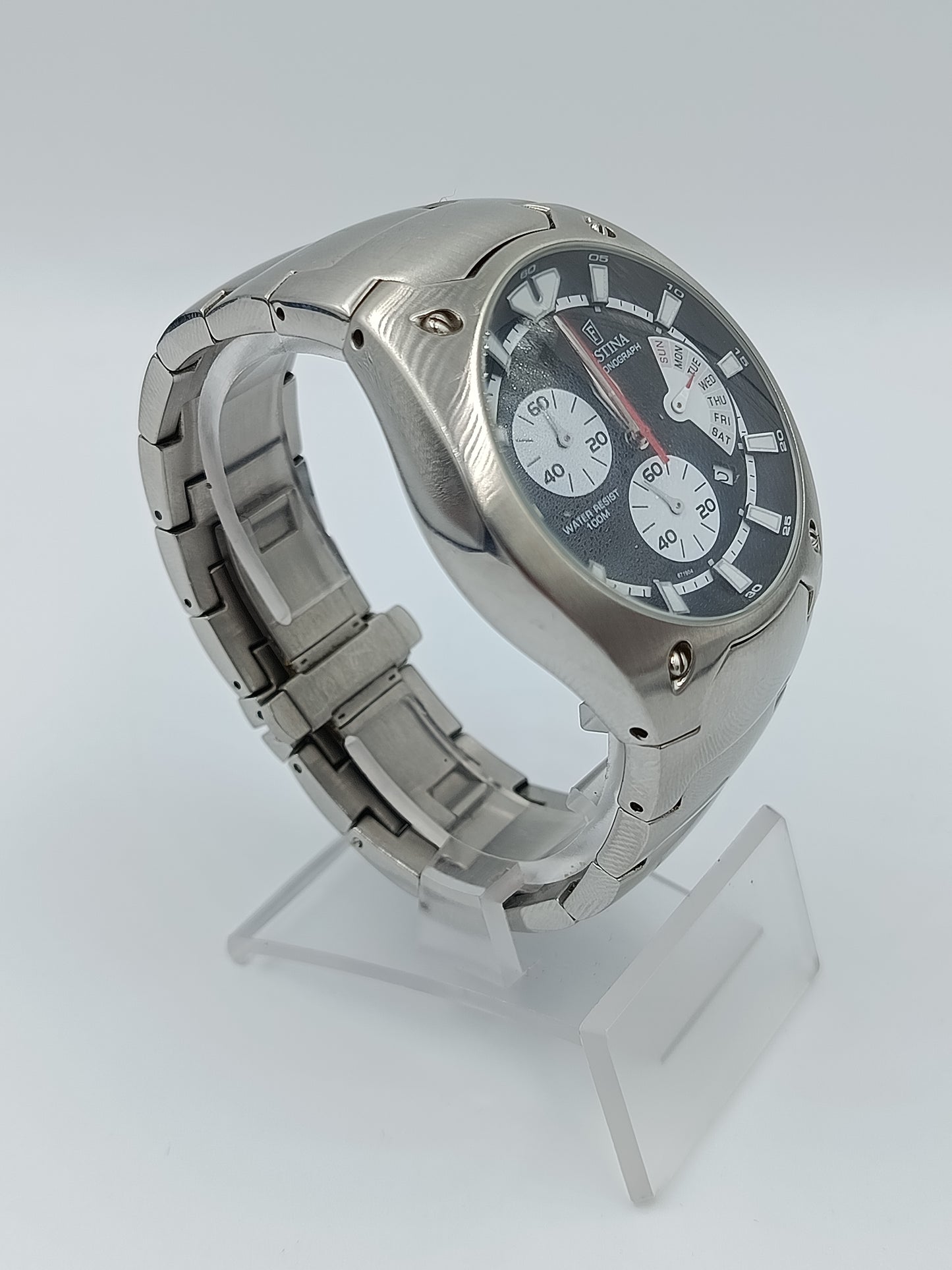 FESTINA Chronograph Herren Uhr Edelstahl Schwarz Silber 100m Datum Sportlich