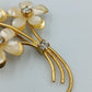 Vintage Blumen Brosche Goldfarben Perlmutt Strass Elegant Schmuck