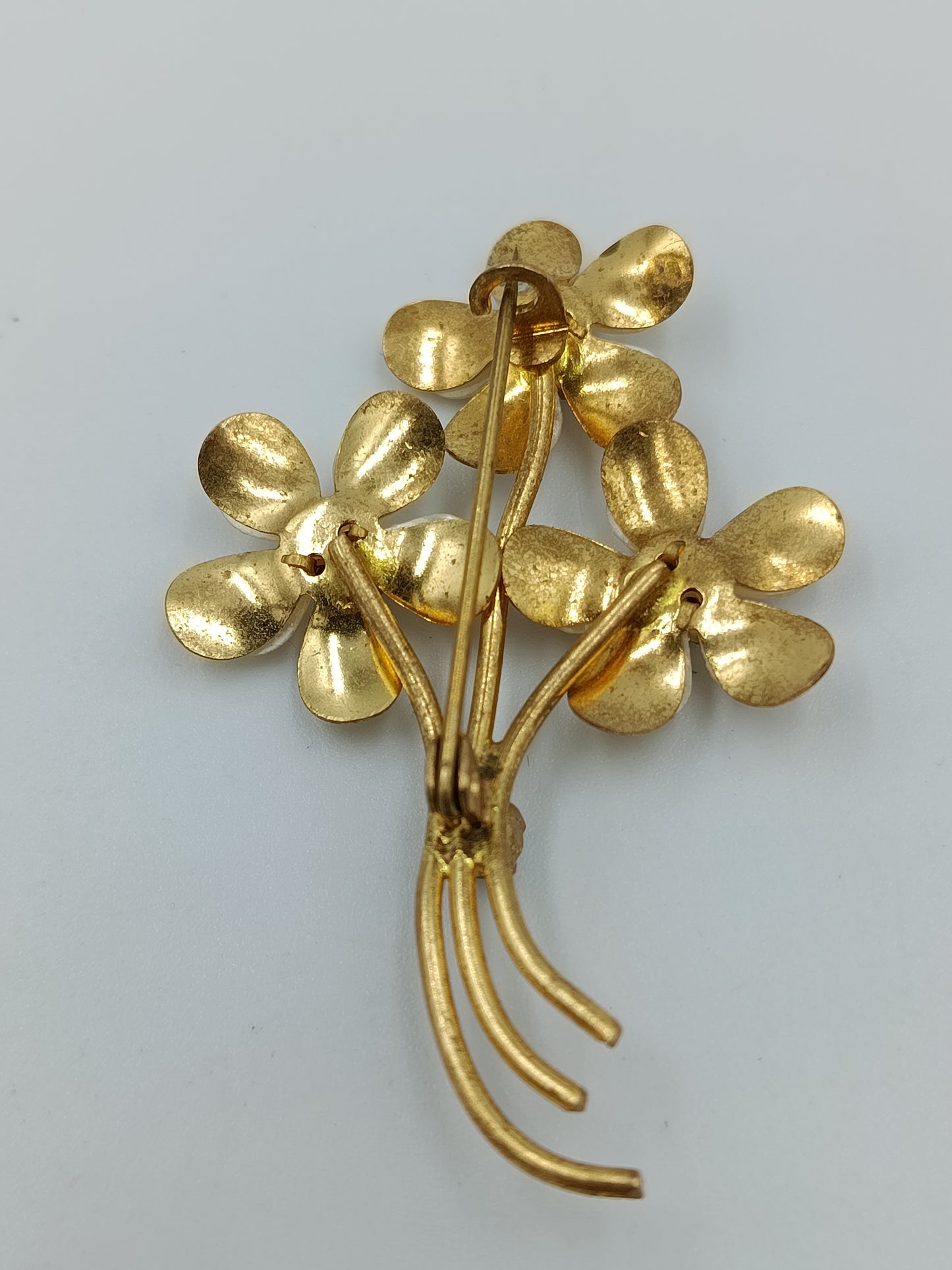 Vintage Blumen Brosche Goldfarben Perlmutt Strass Elegant Schmuck